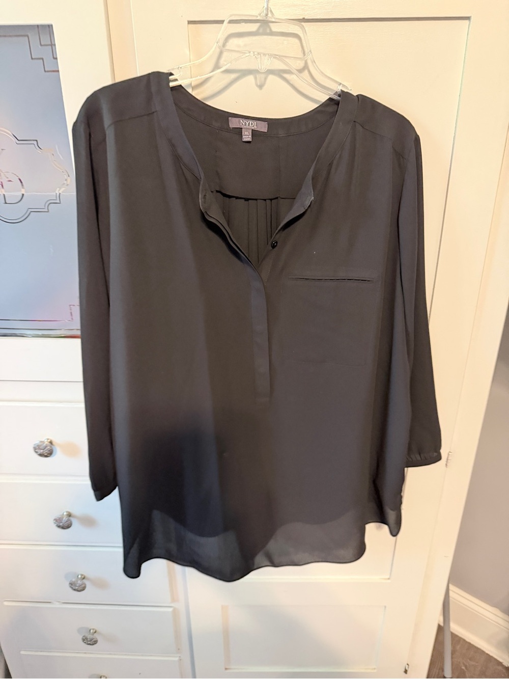 NYDJ Charcoal Split V-Neck Blouse